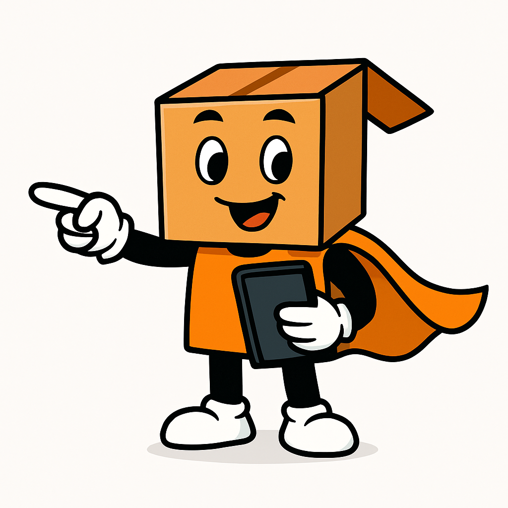 Boxy Cartoon Character Working on Order Fulfillment in Jacksonville FL